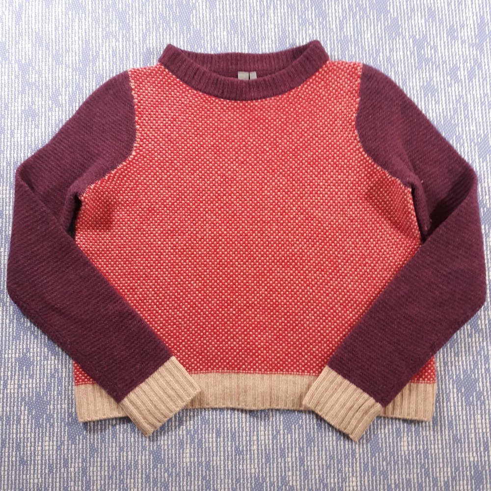 SI-IAE Cashmere Sweater Pullover Womens Small Colorblock Red Purple Beige